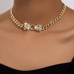 Gold Panther Head Chain Choker Necklace
